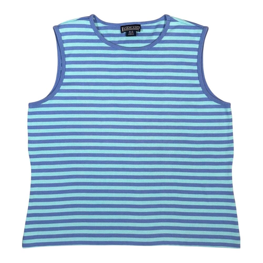 Vintage Lands' End Stripped Blue Tank Women's Size Large
